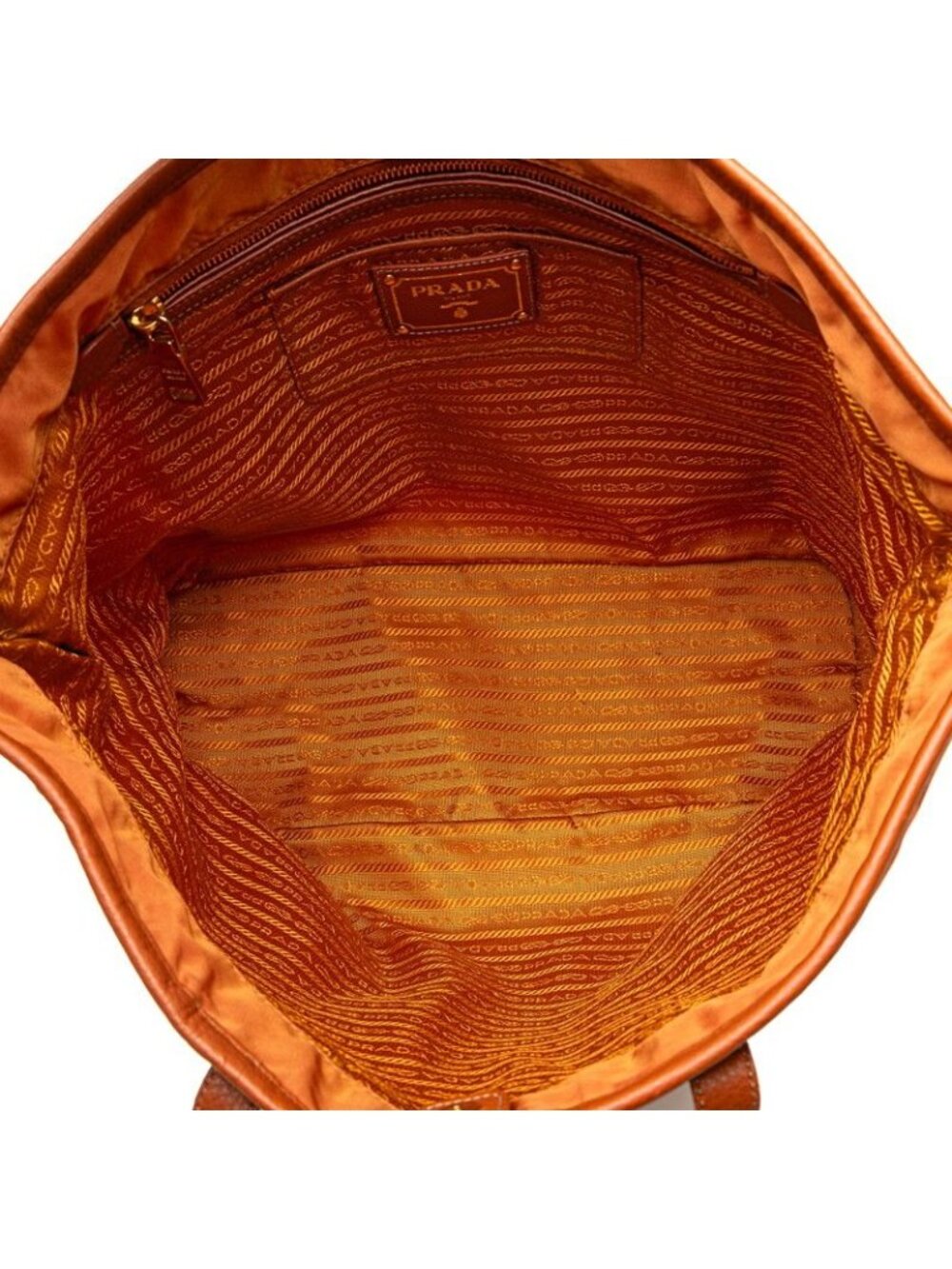 Prada Tote Shoulder Bag Orange Leather Nylon Jacquard 1 - Picture 5 of 9
